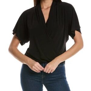 Chaus Black Flutter Sleeve Surplice V-Neck Top S
